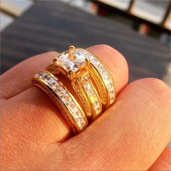 *NEW* Yellow Gold Plated Princess Cut Diamond Ring - Picture 4 of 4